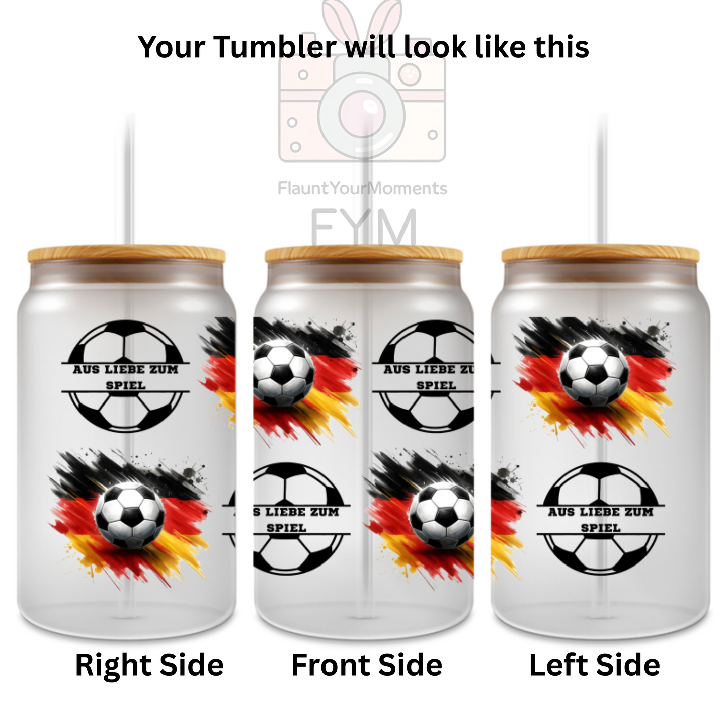 Football Lovers printed Cute Glass Tumbler - 16oz With wooden Lid and Straw