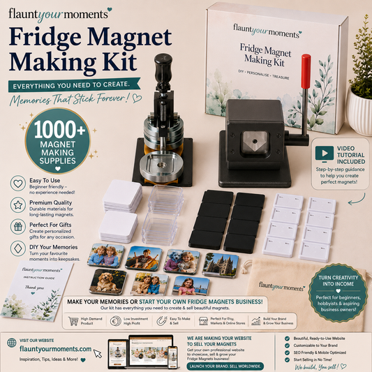 Fridge Magnet Making Kit with Machine & Cutter | 1000 Magnet Supplies | Photo Magnet Maker Kit | DIY Craft Business Starter Kit